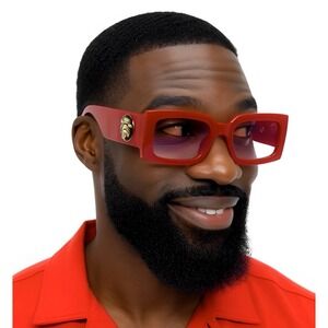 Fashion Sunglasses Trendy Red Lens Square Frame Statement Modern Men Hip Hop New